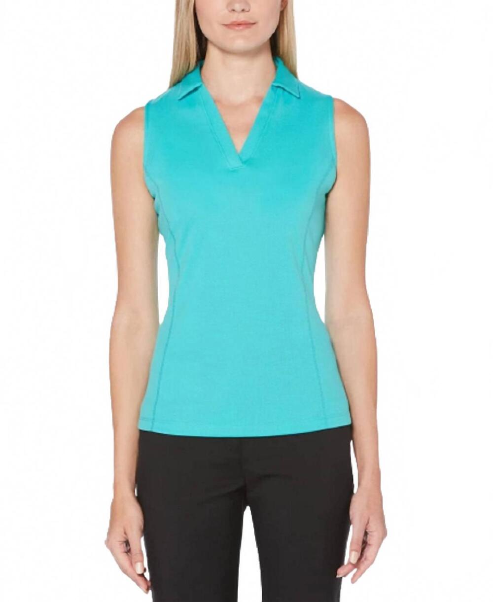 NEW PGA TOUR women's sleeveless mesh golf polo in ceramic
